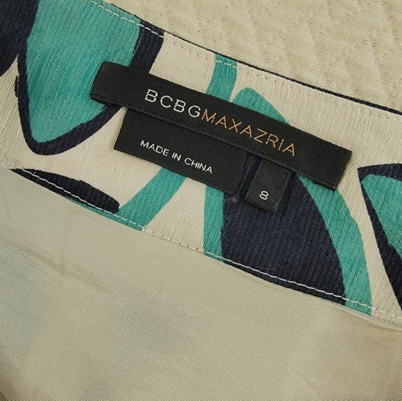 BCBG Max Azria Silk Linen Blend Skirt Size 8 Leaf Print A-Line Pleated Pockets - Picture 11 of 16